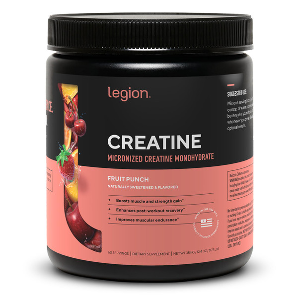 LEGION Micronized Creatine Monohydrate Supplement - Clean Creatine Powder for Muscle Gain & Post Workout Recovery - Micronized Creatine Supplement for Maximum Absorption (60 Servings, Fruit Punch)