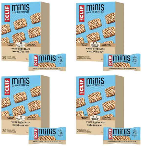 CLIF BAR Minis - White Chocolate Macadamia Nut Flavor - Made with Organic Oats - 4g Protein - Non-GMO - Plant Based - Snack-Size Energy Bars - 0.99 oz. 20 Count (Pack of 4)