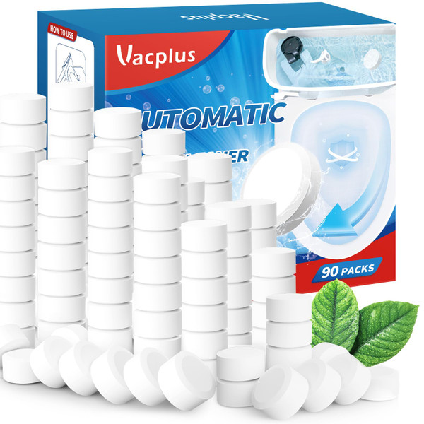 Vacplus Toilet Bowl Cleaner Tablets, 90 Pack, Auto Bleach, Long-Lasting