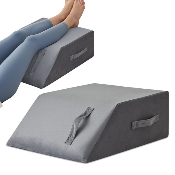 MEGCXIT Leg Pillow Elevation Blood Circulation, Leg Wedge for Elevation for Swelling, Leg Elevating Pillow for After Surgery, Memory Foam Foot Knee Pillow for Back Sleeping 24×22×8 Inch Grey Plush