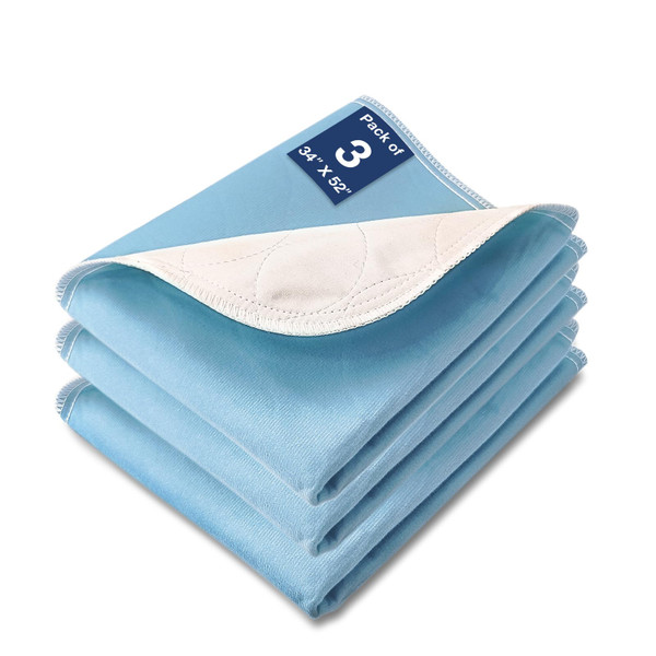 SOLOSHINE Bed Pads Washable Waterproof, 52" x 34" (3 Pack) Incontinence Bed Pads, Waterproof Bed Pad & Pee Pad, Perfect for Adults, The Elderly and Pets