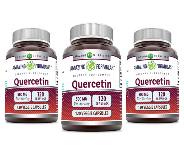 Amazing Formulas Quercetin 500mg Veggie Capsules Supplement | Non-GMO | Gluten Free | Supports Overall Health & Well Being (120 Count | 3 Pack)