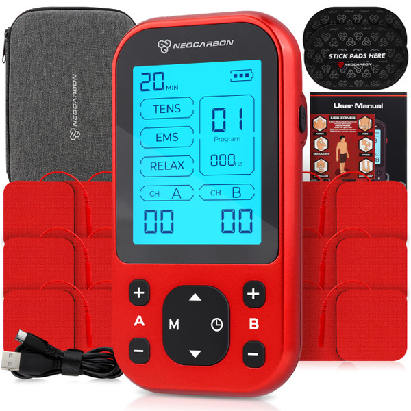 NEOCARBON TENS Unit Muscle Stimulator Pro for Back Pain Relief, Red