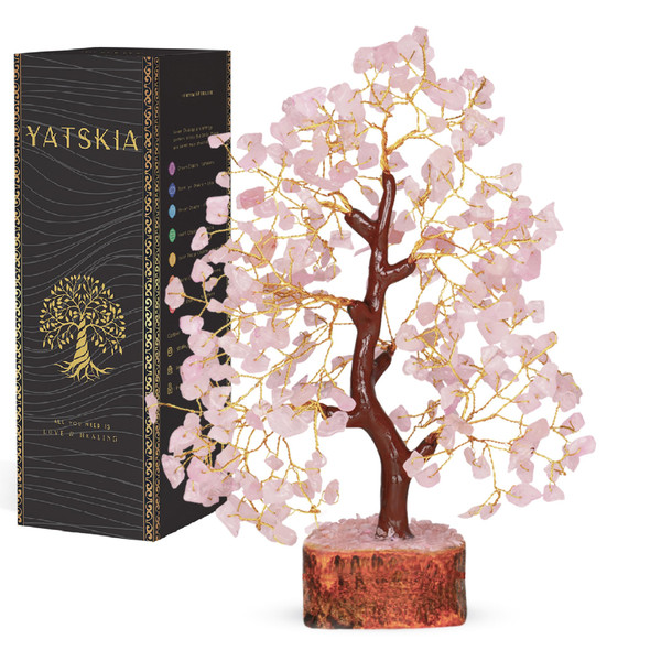 YATSKIA Rose Quartz Tree | Crystal Tree Gifts for Women | Gemstone Decor | Crystals and Gemstones | Pink Home Decor | Birthday Gifts for Women | 10 Inch 300 Beads