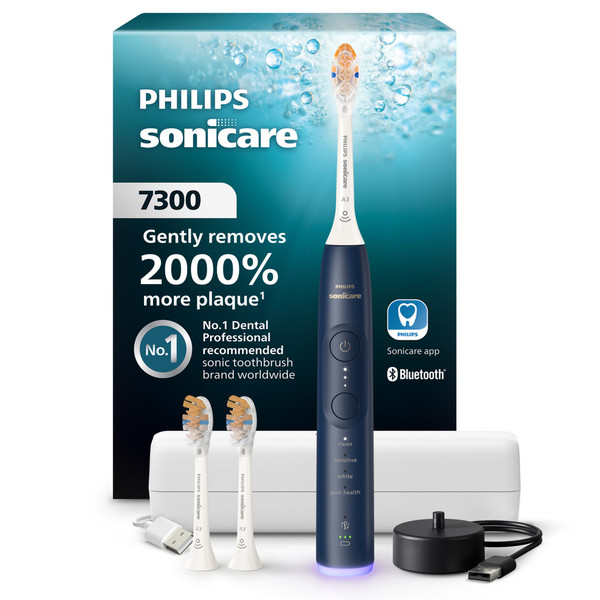 Philips Sonicare 7300 Rechargeable Electric Toothbrush, 3 Brush Heads, Navy
