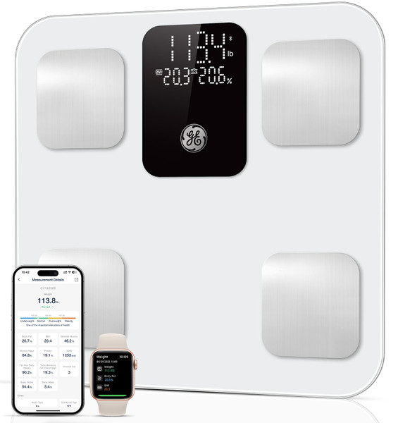 GE Smart Scale for Body Weight, Body Fat, BMI, 3-in-1 LED Display 11.8-inch