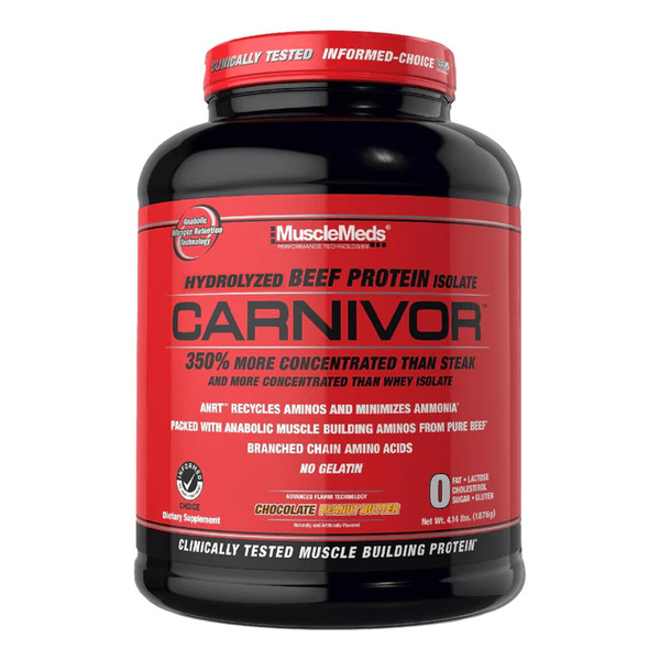 MuscleMeds CARNIVOR Beef Protein Isolate Powder, Muscle Building, Recovery, Lactose Free, Sugar Free, Fat, Free, 23g Protein, Halal Certified, Chocolate Peanut Butter, 56 Servings