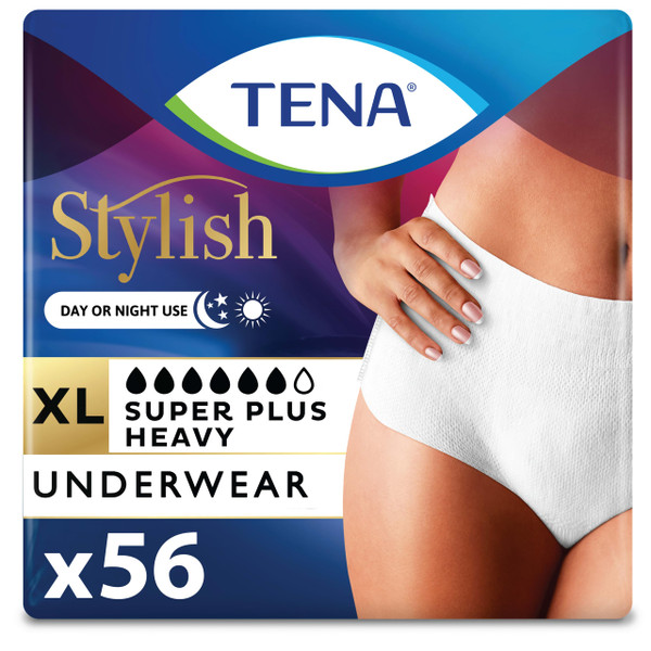 TENA Stylish White Super Plus Incontinence Underwear Women, XL 48-64in 64ct