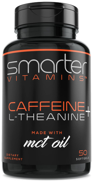 Caffeine Pills 200mg with 100mg L-Theanine & Coconut MCT Oil, 50 Softgels