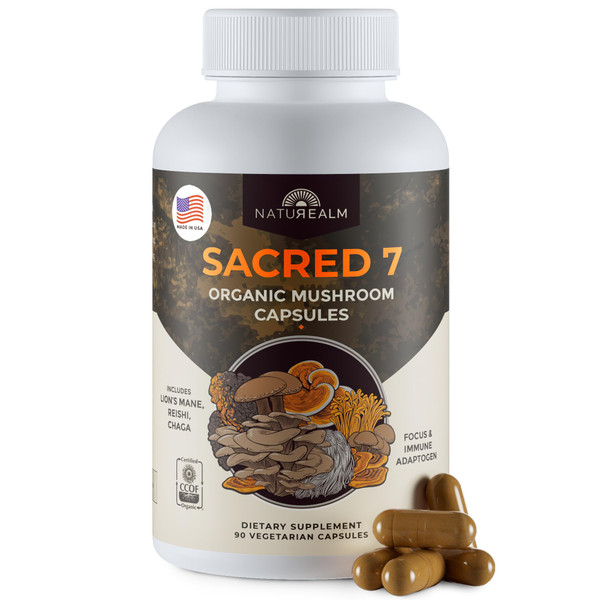 Naturealm Sacred 7 Mushrooms Supplement 1000mg Capsules, 30-Day Supply
