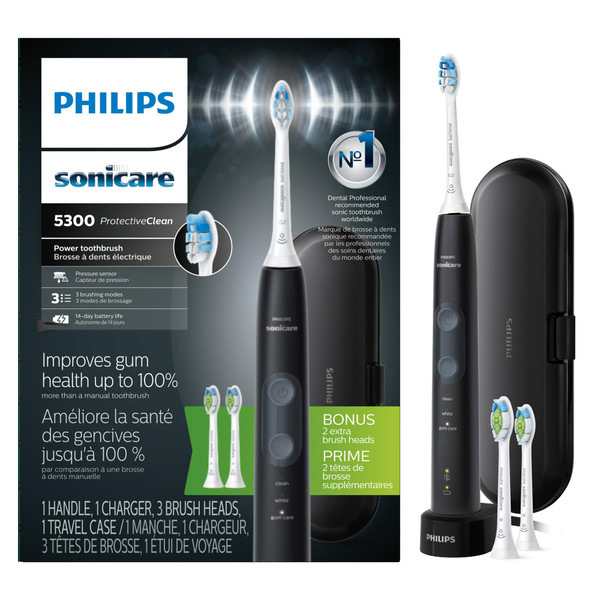 Philips Sonicare 5300 Rechargeable Electric Toothbrush, 3 Brush Head, Black