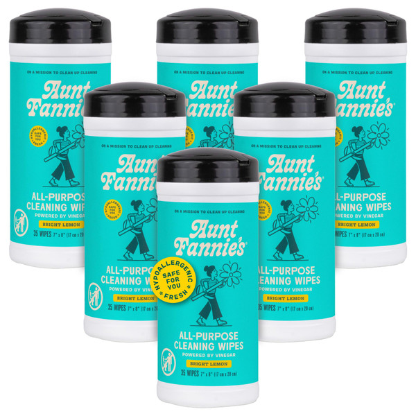 Aunt Fannie's Natural Cleaning Vinegar Wipes, Bright Lemon, 35 Count