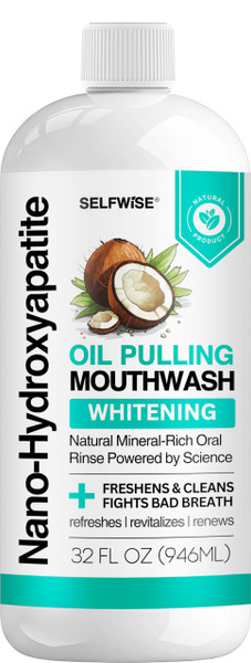Nano-Hydroxyapatite Oil Pulling Whitening Mouthwash for Teeth and Gums, Natural & Organic, Whitens Teeth, Enamel Care, Freshens Breath – Smooth & Non-Greasy – for Adults – 32oz