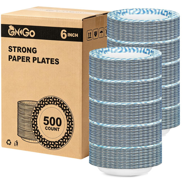 Ginkgo 6 Inch Paper Plates 500 Pack, Disposable Dessert Plates