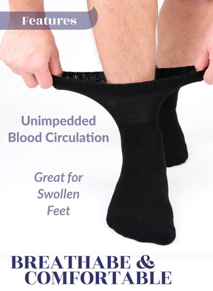 Hugh Ugoli Diabetic Socks for Men, Loose Ankle Socks Rayon, Extra-Wide, Thin, Seamless Toe and Non-Binding Top, 8 Pairs, Black, Shoe Size: 8-11