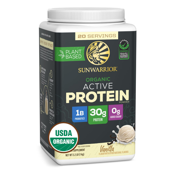 Sunwarrior Organic Plant Based Protein Powder, Vegan, Vanilla, 20 Servings