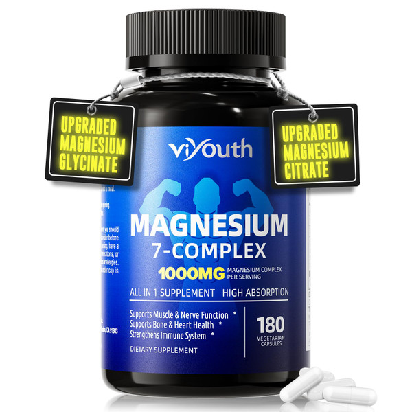 Magnesium 7 Complex Supplement Advanced for Sleep & Muscle, 180 Capsules