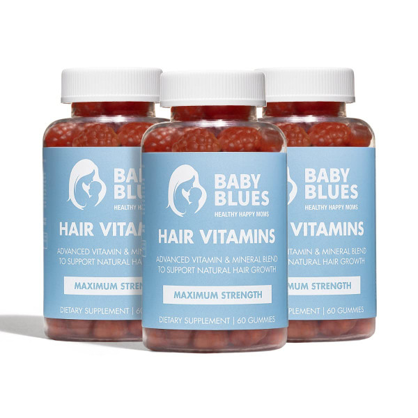 Baby Blues Postpartum Hair Loss Vitamins & Gummies for Women, Full Hair Cycle Pack, Biotin & Collagen for Hair Growth Support, Thicker Fuller-Looking Hair, 3 Month Supply, 180 Count