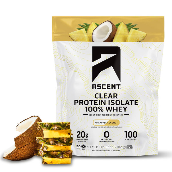 Ascent 100% Clear Whey Protein Powder, Pineapple Coconut, 20 Servings