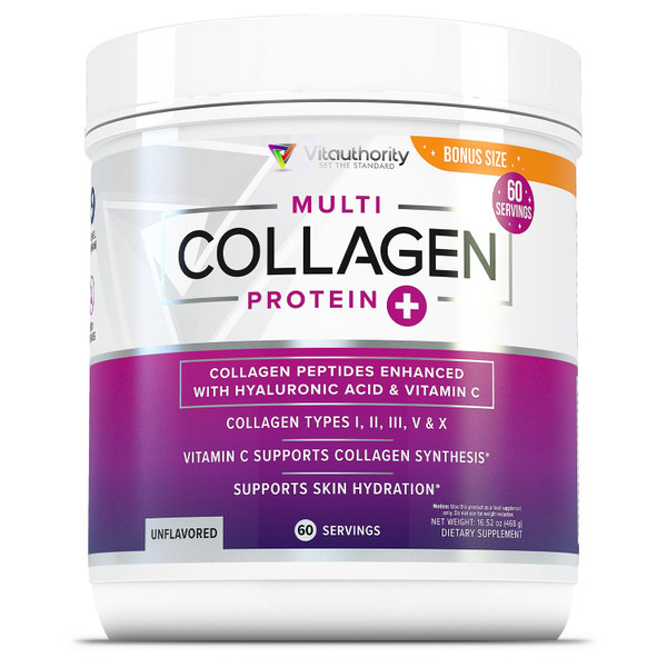 Multi Collagen Peptides Powder for Women - Hydrolyzed Unflavored Collagen Powder for Women with Types I II III V & X plus Vitamin C & Hyaluronic Acid for Beautiful Hair Skin and Nails - 60 Servings