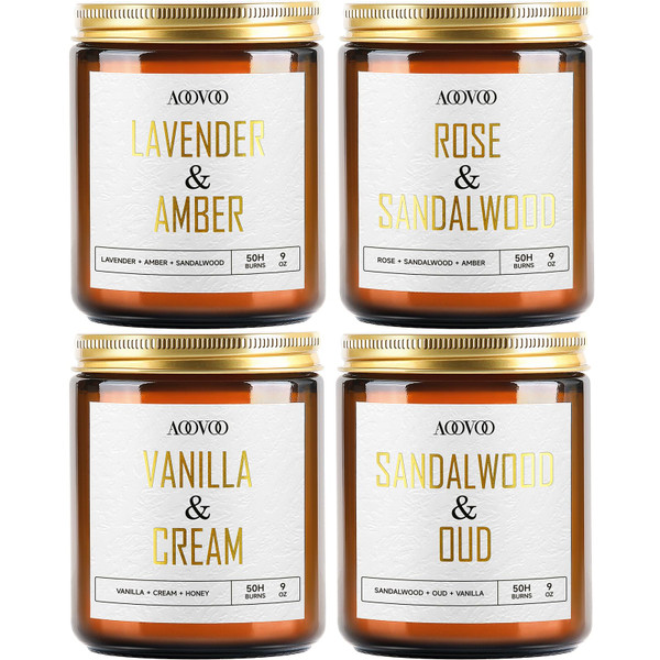 AOOVOO Vanilla/Lavender/Sandalwood/Rose Candles - 36 oz Scented Candles, Aromatherapy Candle, Soy Candle for Home Scented