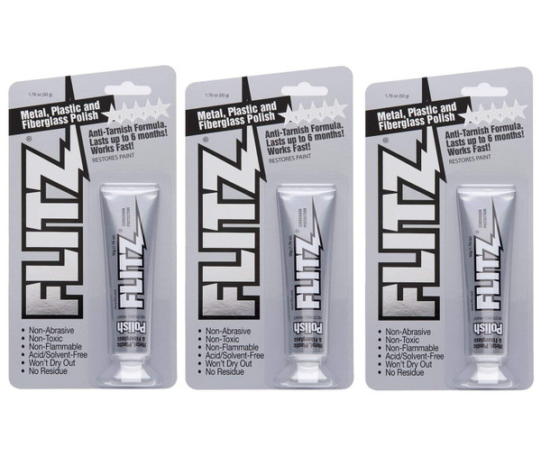 Flitz Metal Polish Paste - 1.76oz USA-Made Polish for Solid Chrome, Stainless Steel, & Aluminum - Non-Abrasive for Light Oxidation - Requires Manual Buffing - Not for Plated/Coated Surfaces (3 Pack)