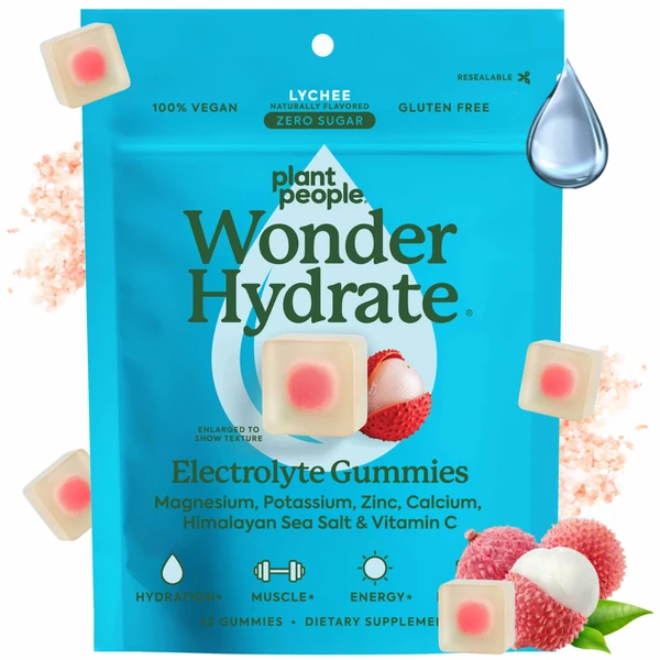Plant People WonderHydrate Sugar Free Electrolyte Gummies, Lychee (42 Ct)
