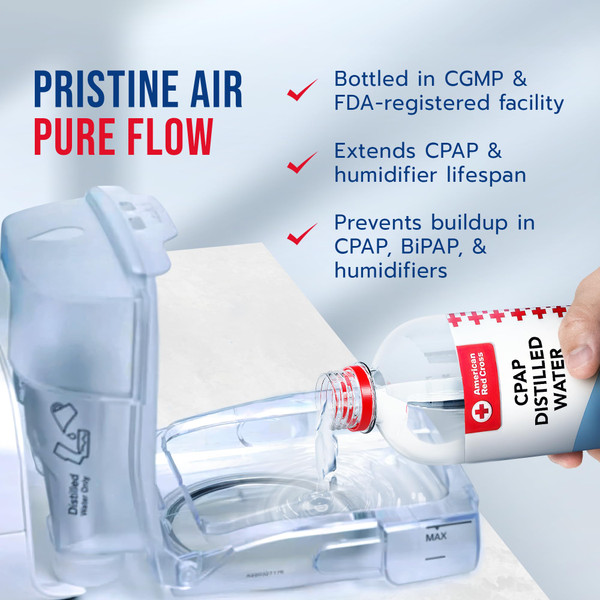 Resway American Red Cross CPAP Distilled Water Travel Bottles for CPAP Humidifier Chambers & Sleep Therapy Equipment, Compatible with ResMed & Respironics Machines, 12 oz Bottled Water (12 Pack)