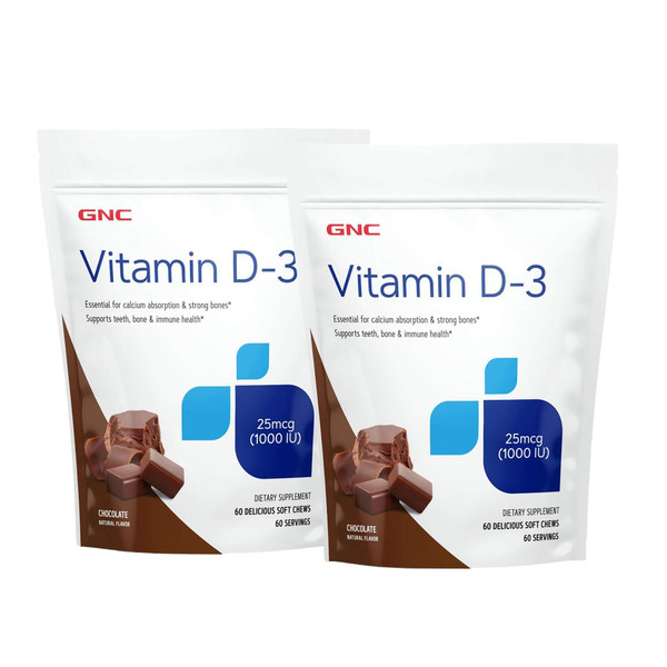 GNC Vitamin D-3 Soft Chews 1000IU, Chocolate, 60 Count, Twin Pack
