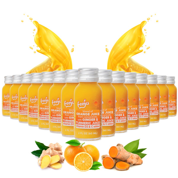 Feeju 15 PCS Orange Ginger Turmeric Shots 60ml | Immune Support & D3