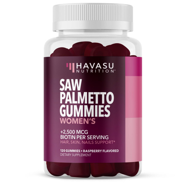 Saw Palmetto Gummies for Women, Raspberry, 120 ct, 2500mcg Biotin