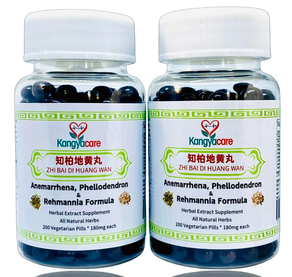 Zhi Bai Di Huang Wan 知柏地黄丸- Anemarrhena, Phellodendron & Rehmannia Formula - Nourishing Yin, Lowering Pathogenic Fire, Reducing Excessive Heat - All Natural Herbs - 200 Ct x 2