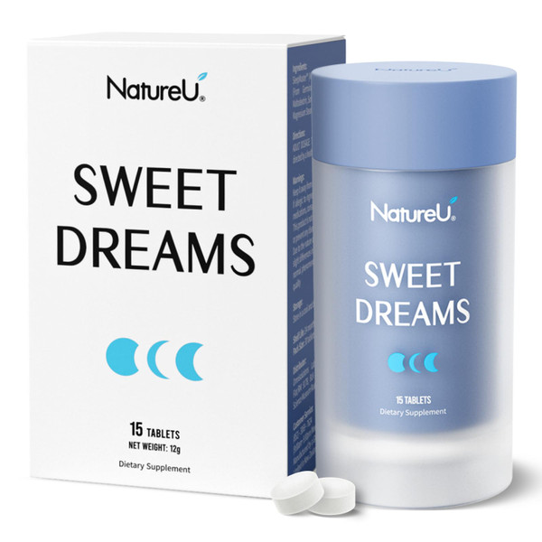 NatureU Melatonin Free Sleep Supplement for Adults, Sweet Dreams Deep Sleep Support, 8H Sustained Release Technology with GABA & SleepMaster Peptide, Non-Habit Forming 15-Day Supply