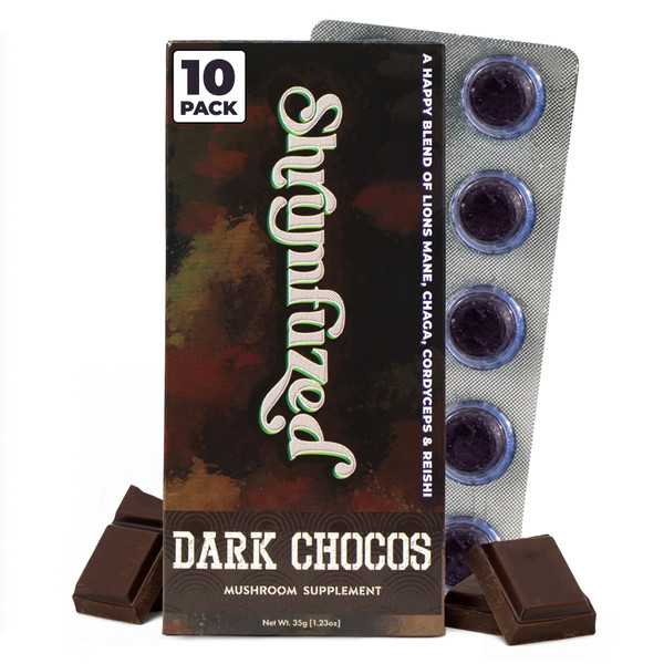 Shrumfuzed Mushroom Chocolate | Nootropic Mushroom Supplement with Lion's Mane, Reishi, Cordyceps & Chaga | 10 Count, Dark Chocolate