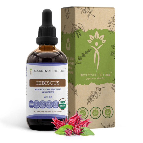 Secrets of the Tribe Hibiscus USDA Organic | Alcohol-Free Extract, High-Potency Herbal Drops | Made from 100% Certified Organic Hibiscus (Hibiscus Sabdariffa) Dried Flower 4 oz
