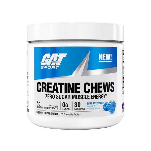 GAT SPORT CREATINE Chews, Blue Raspberry, 120 Tablets (30 Servings)