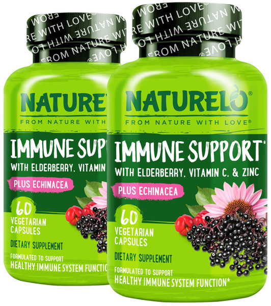 NATURELO Immune Support Supplement, Elderberry Vitamin C, 60 Caps, 2 Pack