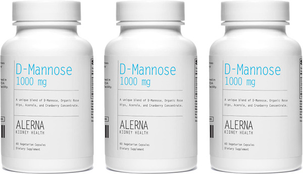 Alerna Kidney Health D-Mannose Capsules 1000 mg Dietary Supplement with Cranberry Concentrate, Organic Rose Hips & Acerola Extract – Daily Wellness Capsules – 60 Vegetarian Capsules (Pack of 3)