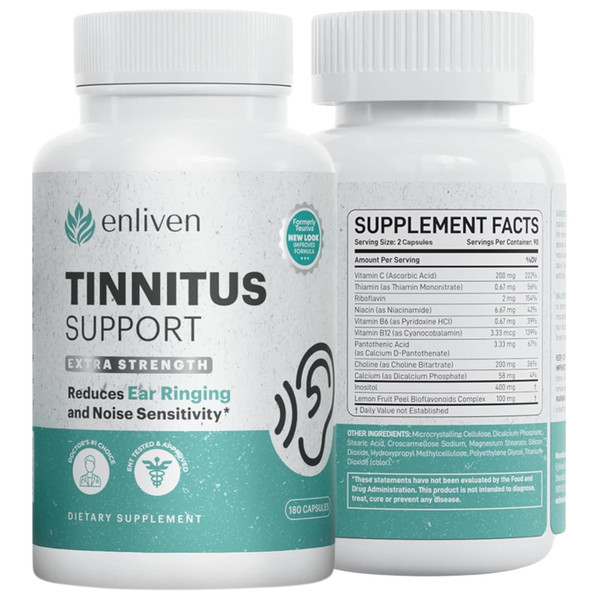Tinnitus Relief Pills | Ear Ringing Support B12 Inositol - 180 Caplets 2Pk