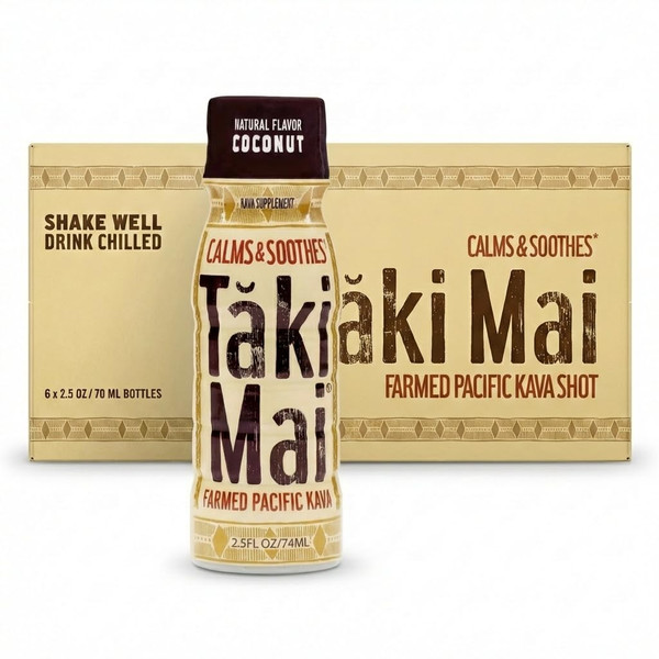 Taki Mai Kava Shots, Noble Kava Drink Blended in Fiji, Coconut 24-Pack