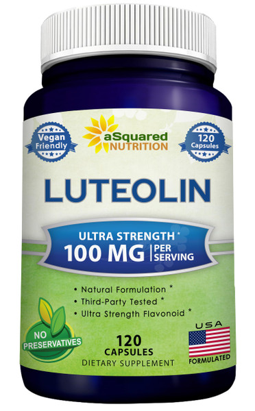 Luteolin 100mg - 120 Capsules - Luteolin Supplement & Powder Complex Pills Commonly Taken with Quercetin - Supports Brain & Memory Health