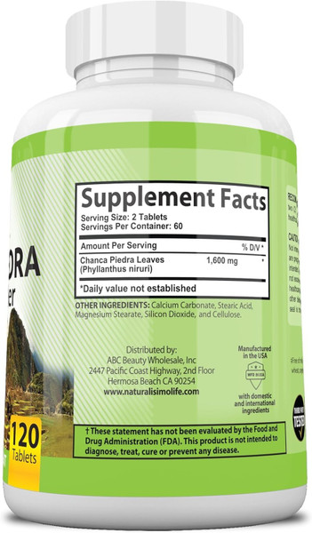 NaturalisimoLife Chanca Piedra 1600 mg per Serving – 120 Tablets - Peruvian Chanca Piedra (2)