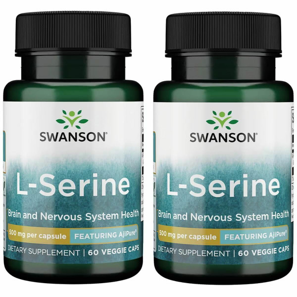 Swanson Ajipure L-Serine Amino Acid, 500 mg, 60 Veggie Capsules, 2 Pack