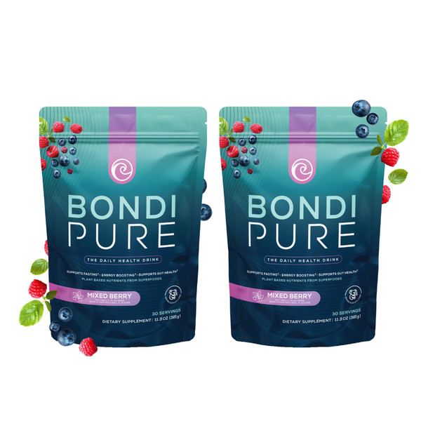 Bondi Pure - Daily Health & Detox Drink - Promote Gut Health & Energy Support During a Cleanse or Intermittent Fasting - Plant-Based Fibers, Alkalizing Super Greens - Berry (30 Servings) 2-Pack