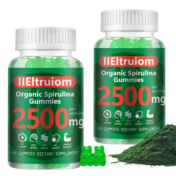 Blue Spirulina & Sea Moss Gummies, Super Greens Chews with Spirulina 2500mg