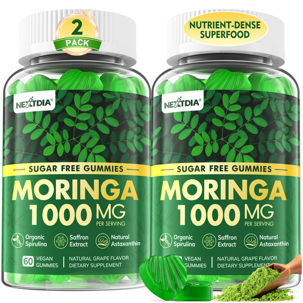 Moringa Gummies 1000mg, Sugar-Free Superfood Gummies for Women & Men, 60Cts