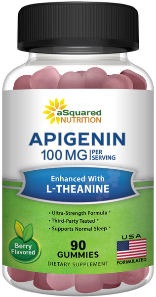 aSquared Nutrition Apigenin 100mg with L-Theanine 100mg Gummies - Apigenin Supplement for Sleep - Natural Extract Gummy Alternative to Capsules, Pills, Powder & Tea - 2 Per Serving