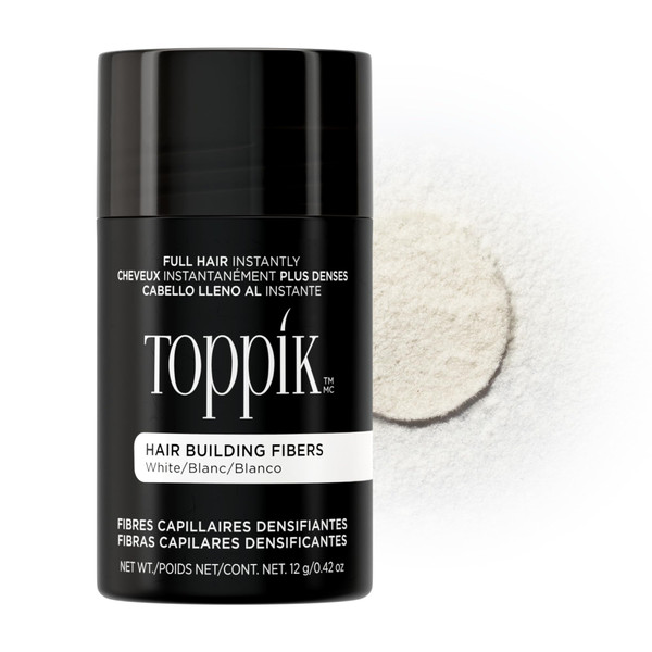 Toppik Hair Building Fibers, White, 12g Fill In Fine or Thinning Hair, Instantly Thicker, Fuller Looking, 9 Shades for Men & Women, Keratin Protein Formula