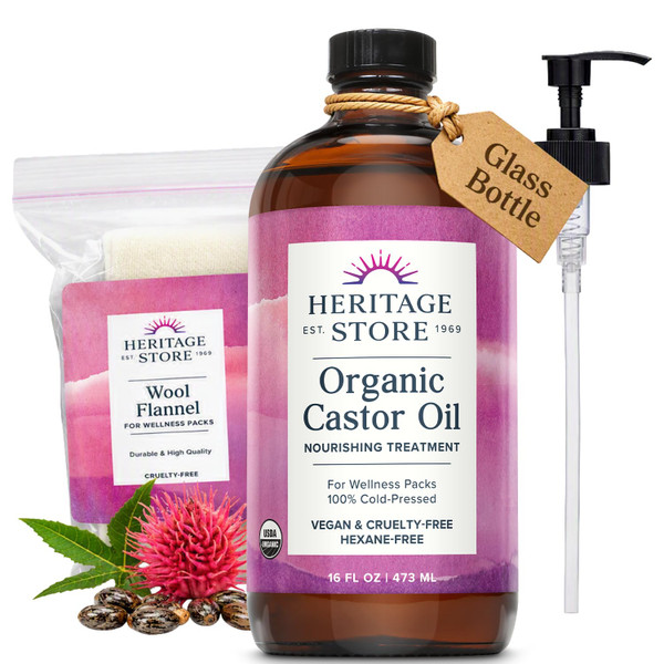 HERITAGE STORE USDA Organic Castor Oil with Pump