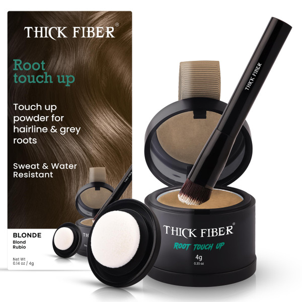 THICK FIBER Root Touch Up Powder for Thinning Hair Women - Water & Sweat Resistant Hair Loss Concealer Set with Brush (Blonde)